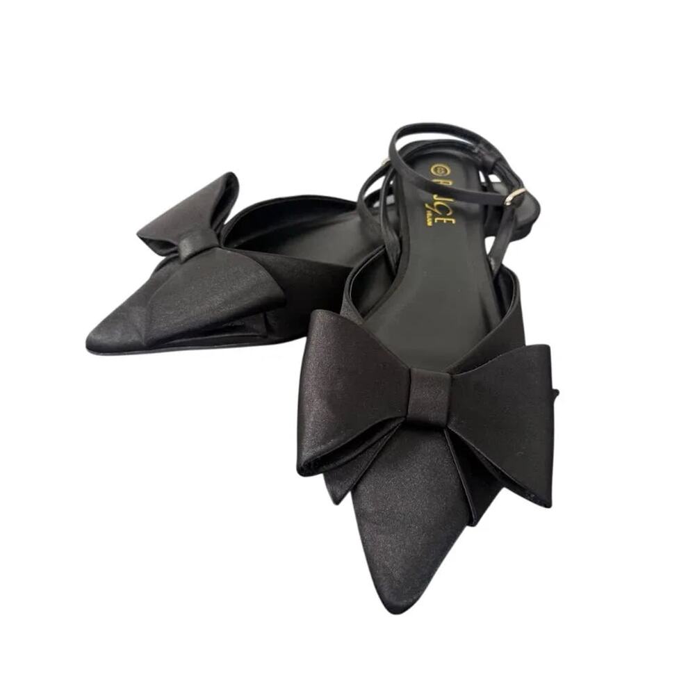 Rouge Helium Black Satin Bow Pointed-Toe Flats